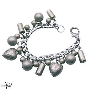 Vintage Charm Bracelet with Lots of Jingle Hearts and Balls 7.5" Long - Hey Viv